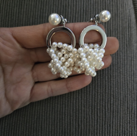 Chic Silver and Pearl Drop Earrings - Picture 2 of 5